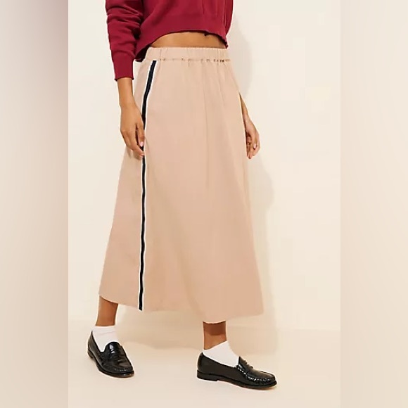 Maeve Beige A-Line Side Stripe Pull On Midi Skirt Size Small - Picture 6 of 6
